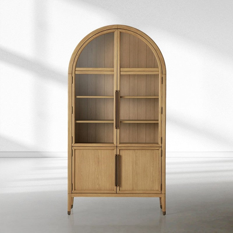 Haven Glass-Door Oak Cabinet  36“W 46”W