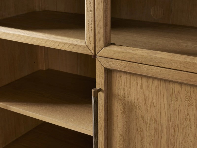 Haven Glass-Door Oak Cabinet  36“W 46”W
