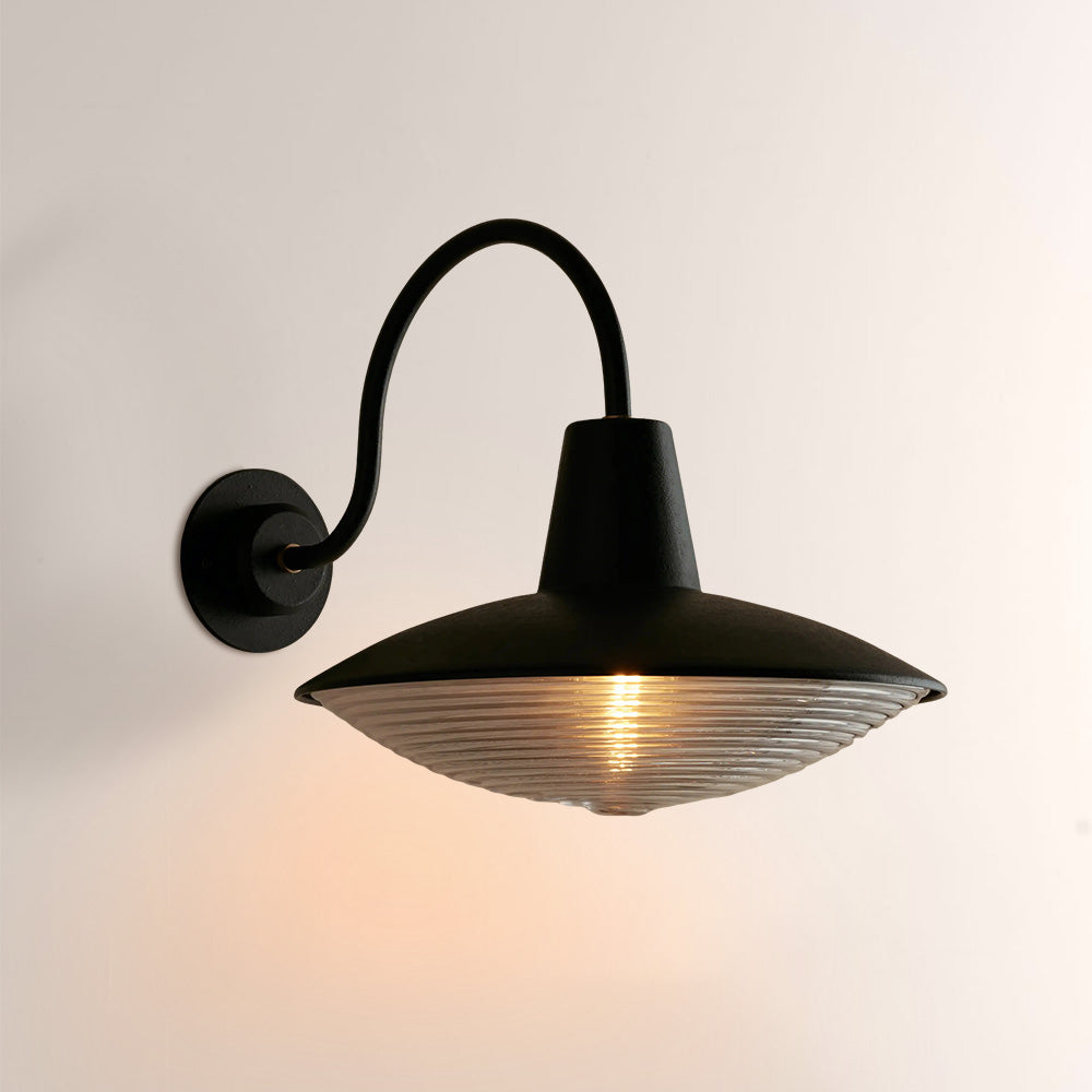 Haven Blackened Iron Ribbed Glass Outdoor Sconce