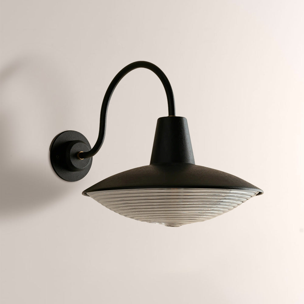 Haven Blackened Iron Ribbed Glass Outdoor Sconce