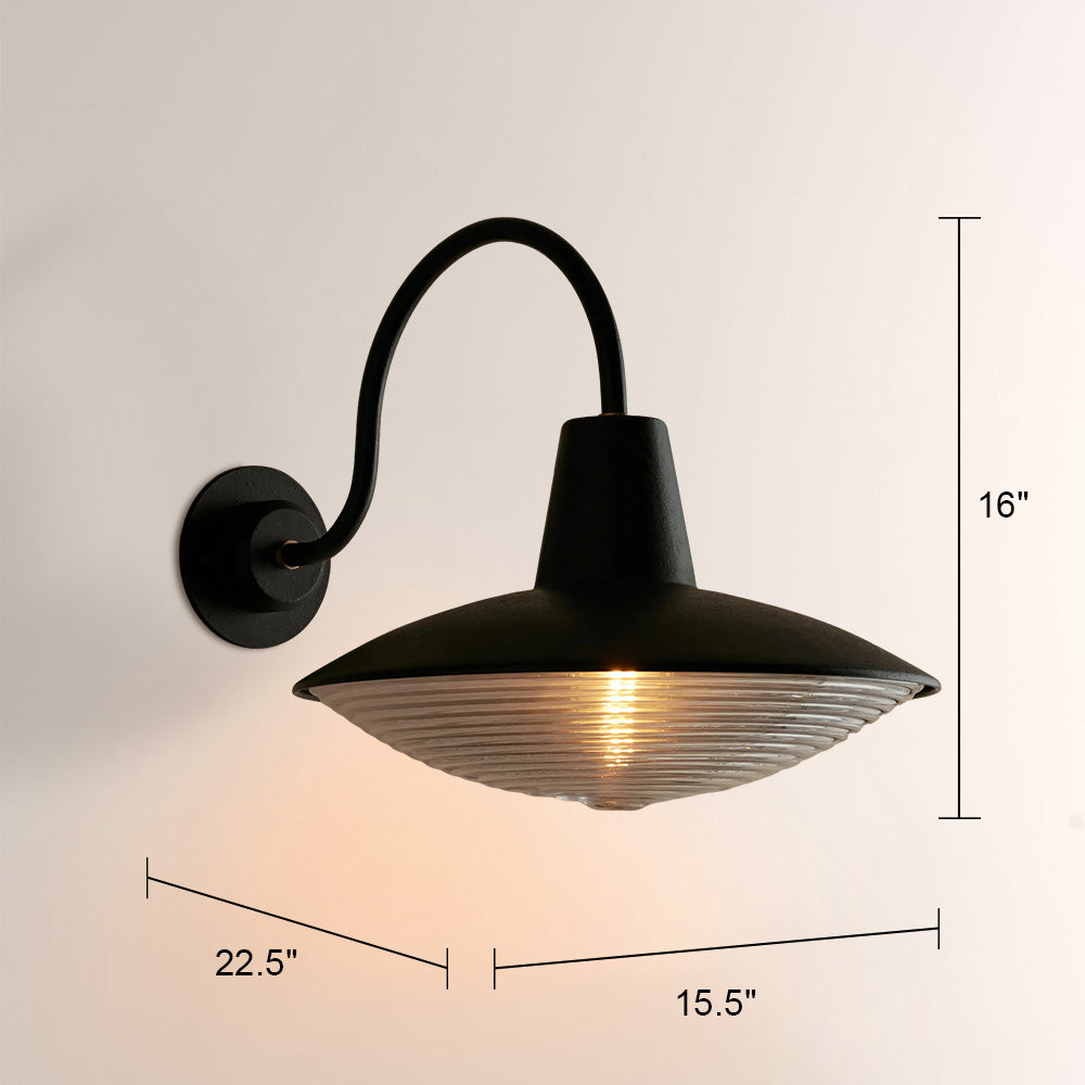 Haven Blackened Iron Ribbed Glass Outdoor Sconce