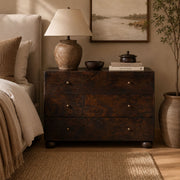 Alvory 3-Drawer Nightstand — DARK BROWN BURL