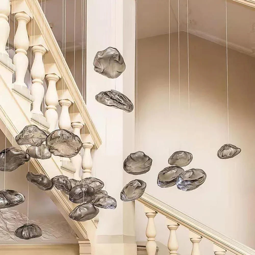 Industrial Metal Glass Bubble Irregular Oval Staircase Chandeliers