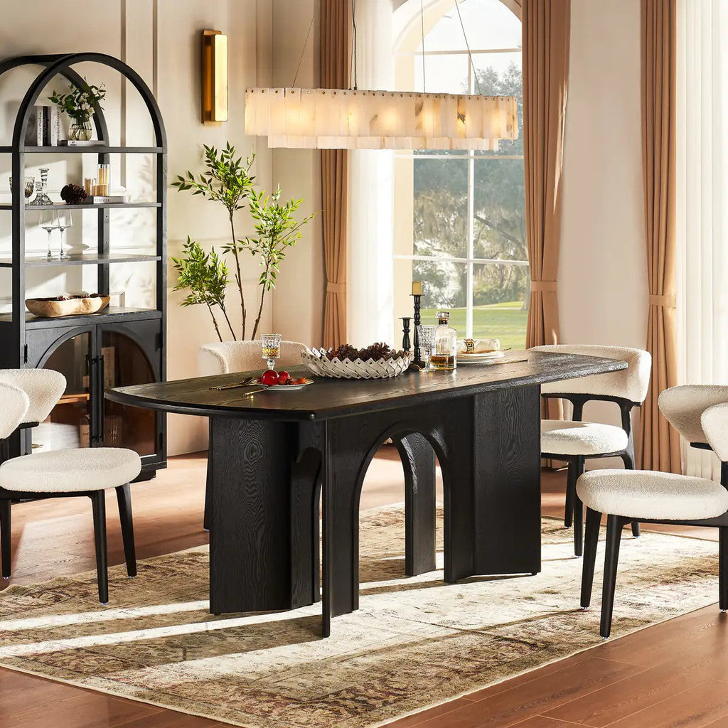 Kael Arch Solid Oak Dining Table 84“W For Dining Room