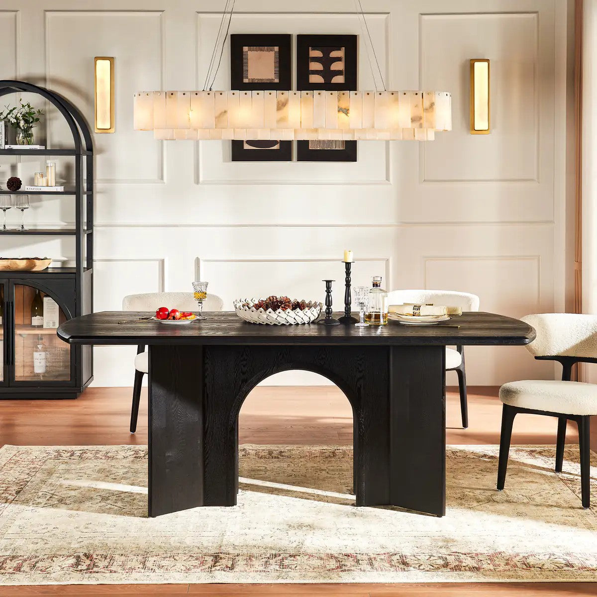 Kael Arch Solid Oak Dining Table 84“W For Dining Room