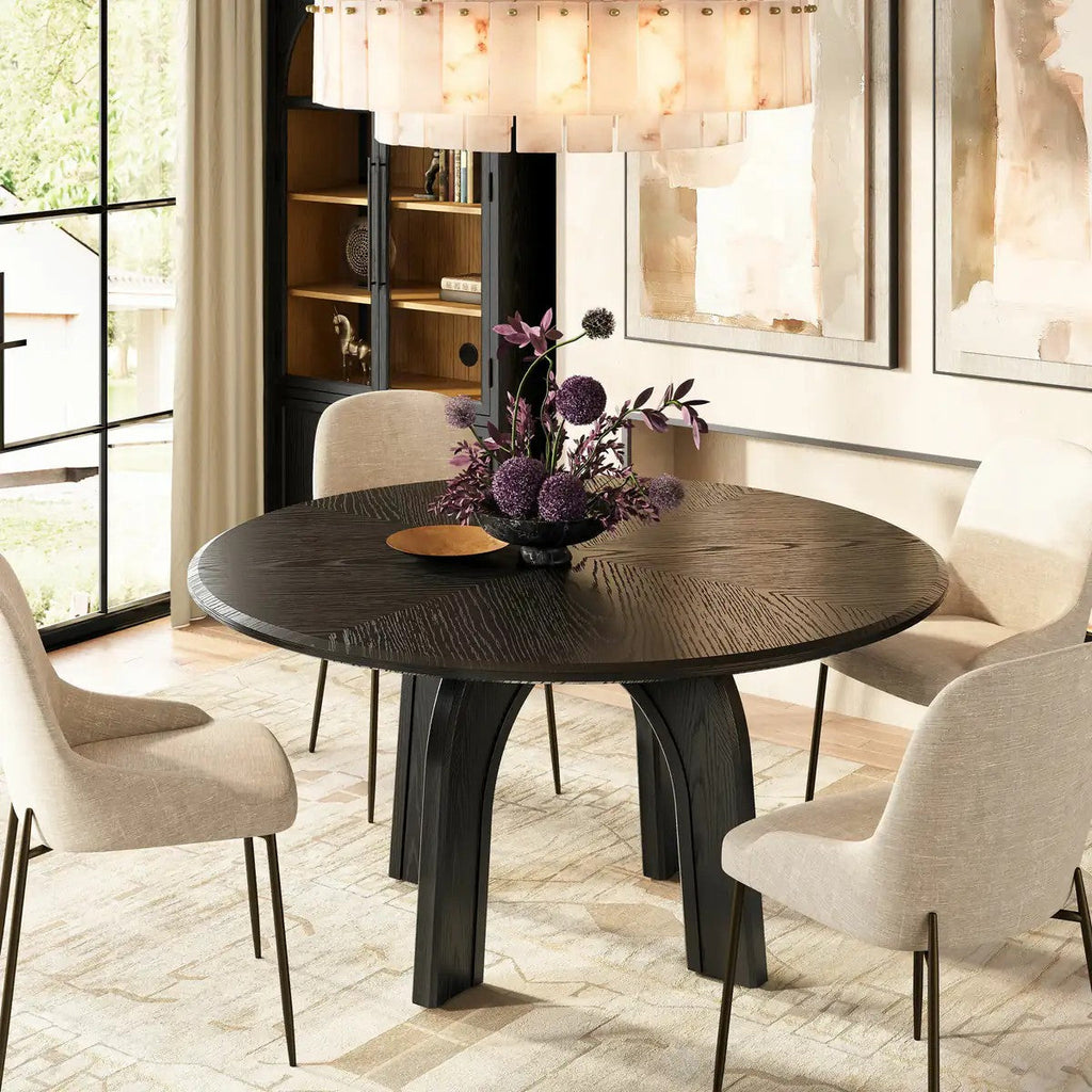 Kael Arch Solid Oak Round Dining Table 60"D For Dining Room