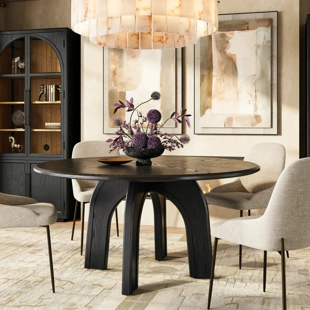 Kael Arch Solid Oak Round Dining Table 60"D For Dining Room