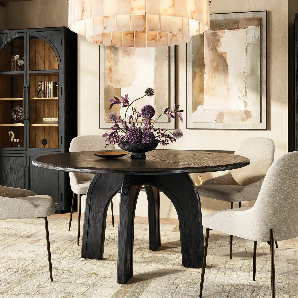 Kael Arch Solid Oak Round Dining Table 60"D For Dining Room