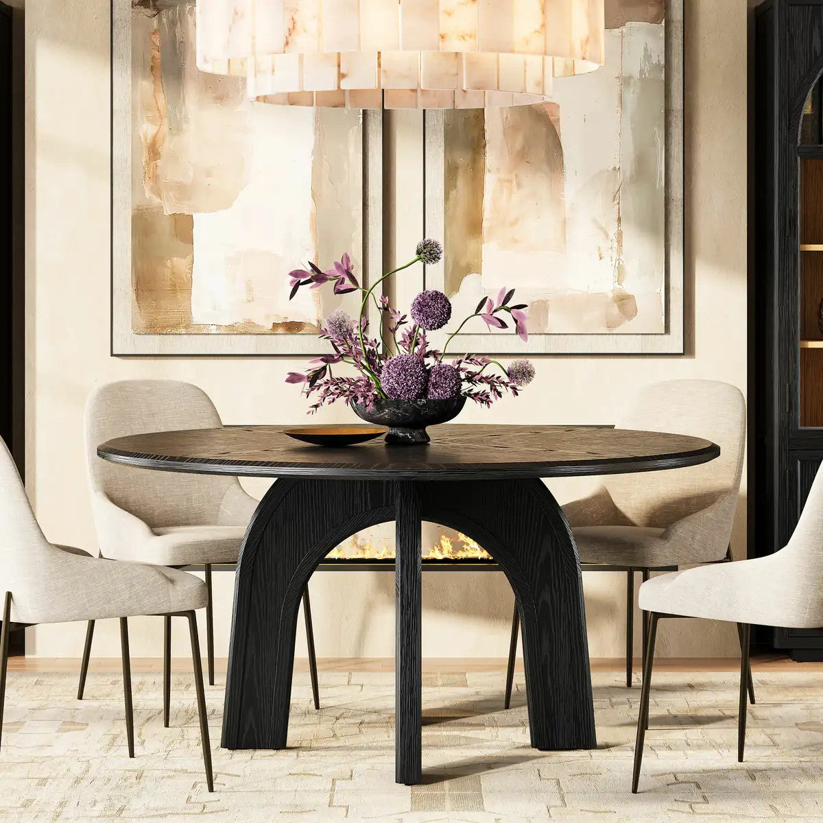 Kael Arch Solid Oak Round Dining Table 60"D For Dining Room