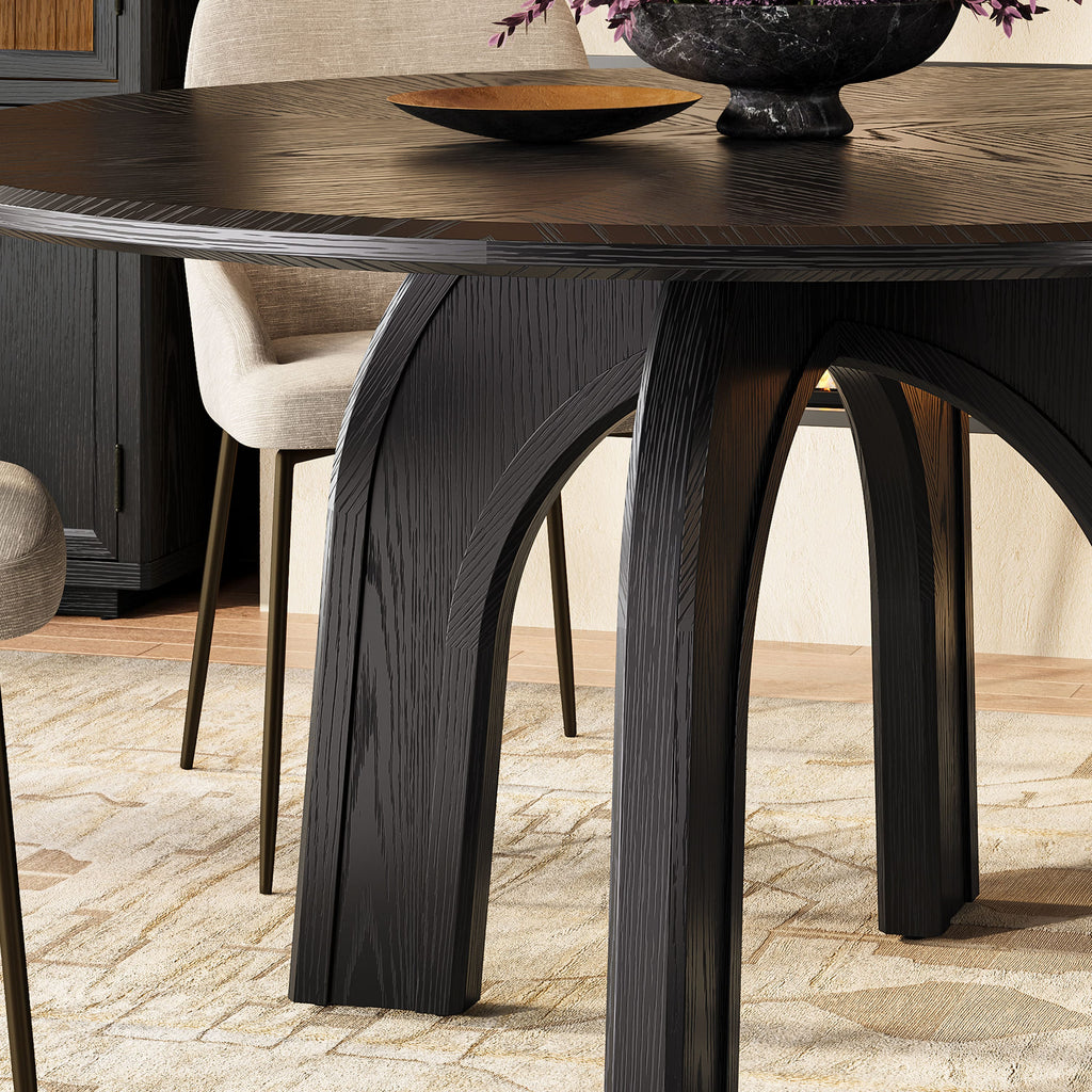 Kael Arch Solid Oak Round Dining Table 60"D For Dining Room