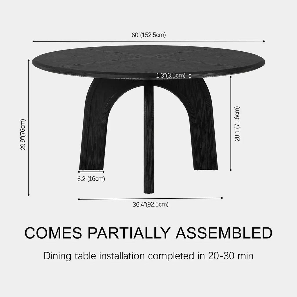 Kael Arch Solid Oak Round Dining Table 60"D For Dining Room