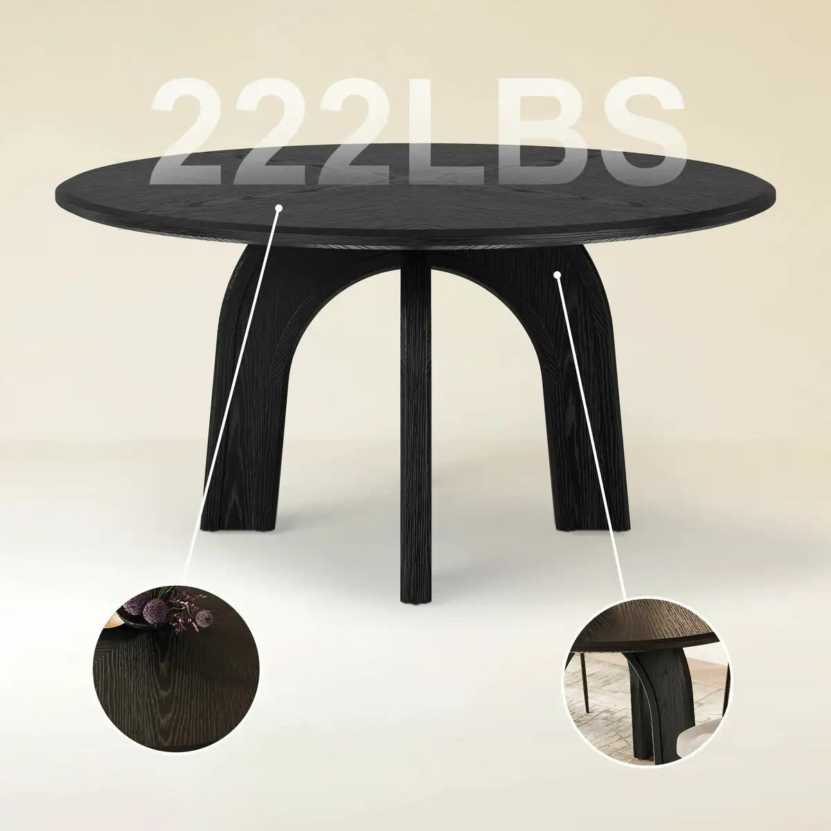 Kael Arch Solid Oak Round Dining Table 60"D For Dining Room