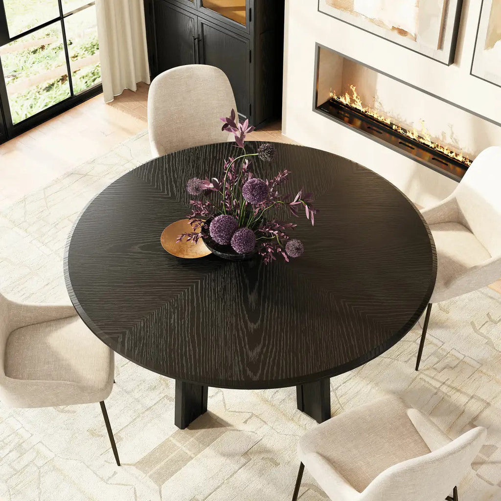 Kael Arch Solid Oak Round Dining Table 60"D For Dining Room