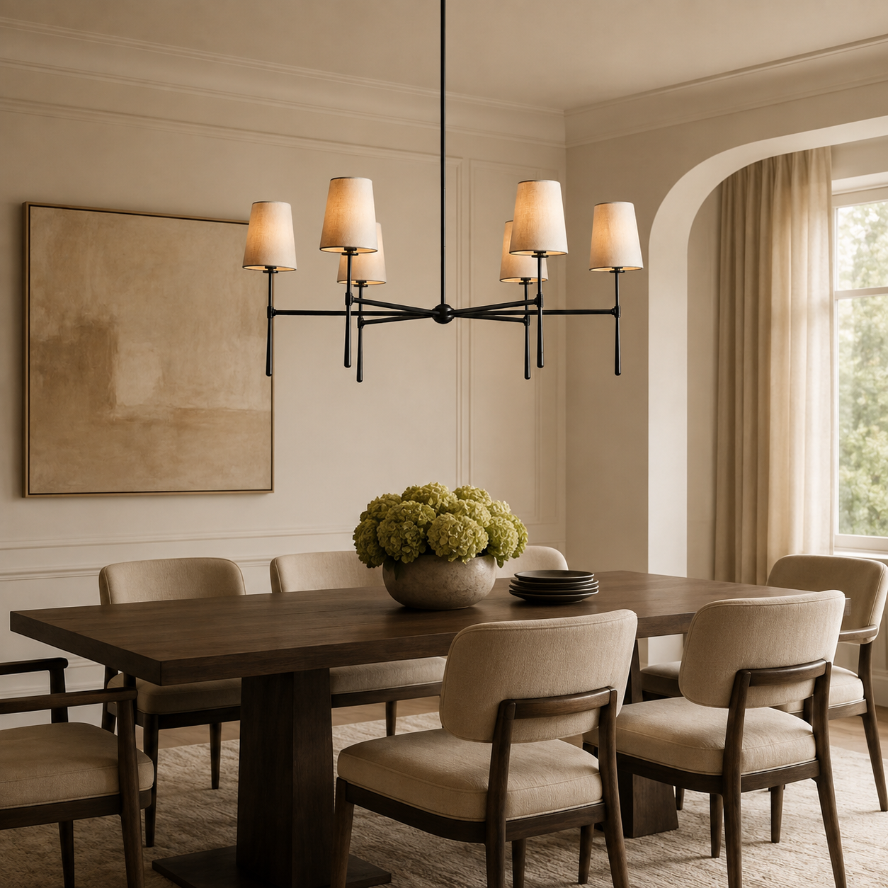 Kyler Round Tapered Linen Shade Chandelier 28”D 42“D