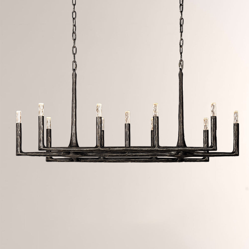 Kael Vintage Forged Brass Linear Chandelier 54"W