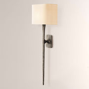 Kael Vintage Forged Tall Linen Shaded Wall Sconce 36”H