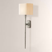 Kael Vintage Forged Tall Linen Shaded Wall Sconce 36”H