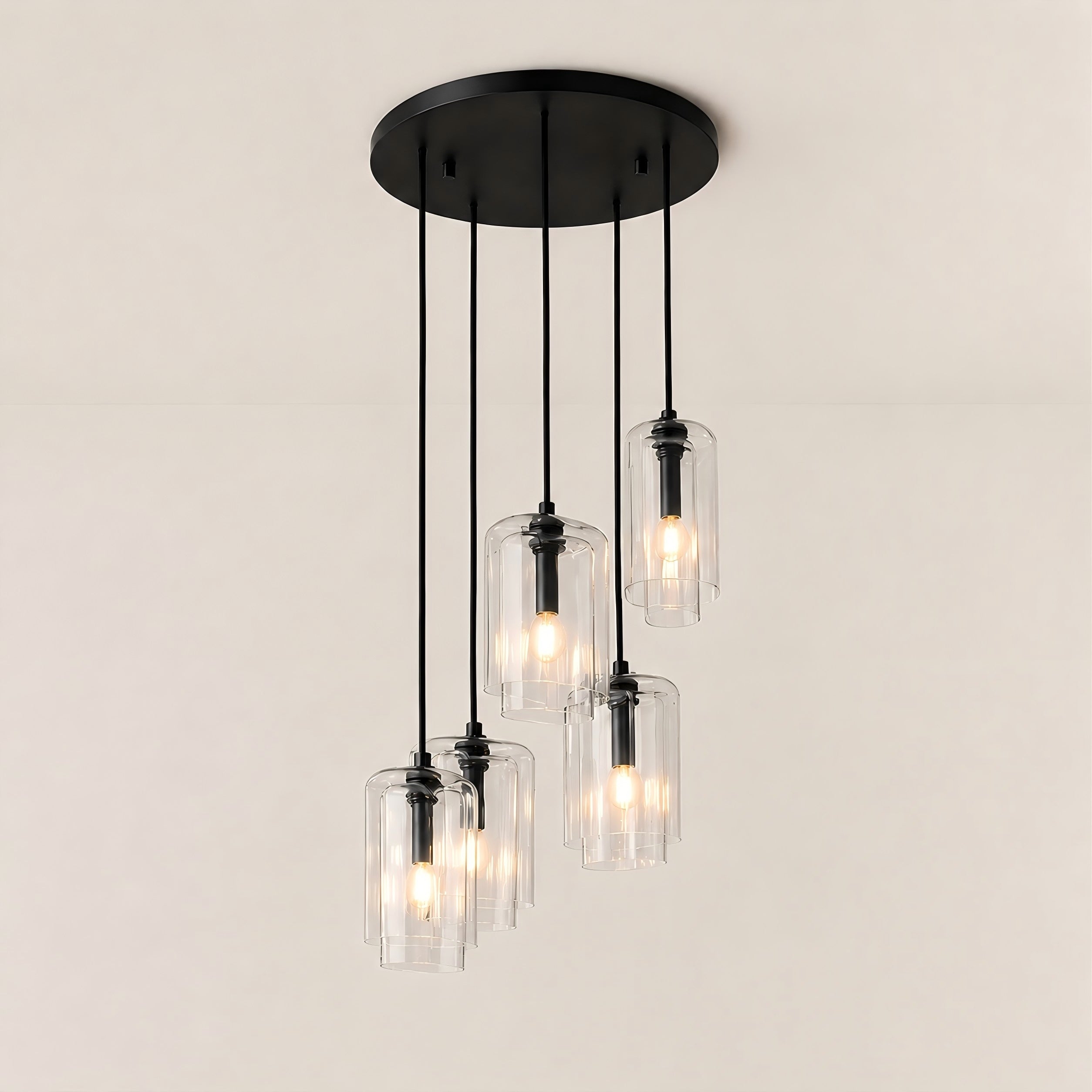 Kaelin Stacked Clear Cylinder Glass Multi Drop Cluster Chandelier