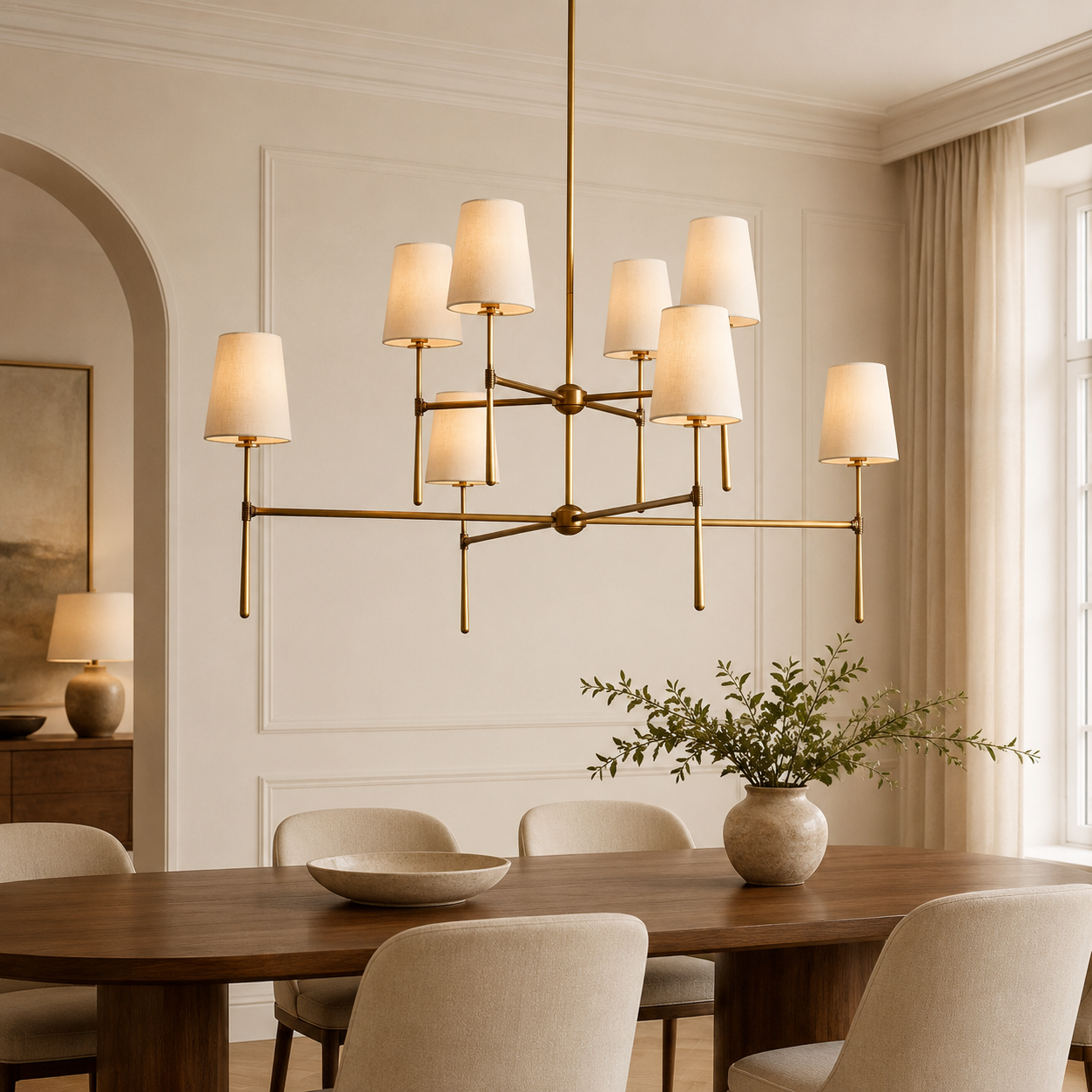 Kyler 2 Tiers Round Linen Shade Chandelier 48"D