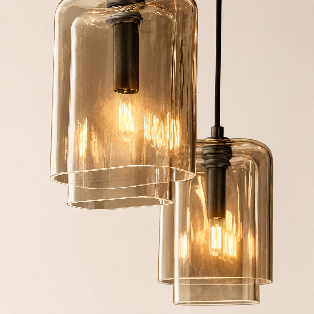Kaelin Stacked Amber Cylinder Glass Multi Drop Cluster Chandelier
