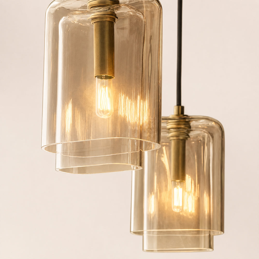 Kaelin Stacked Amber Cylinder Glass Multi Drop Cluster Chandelier