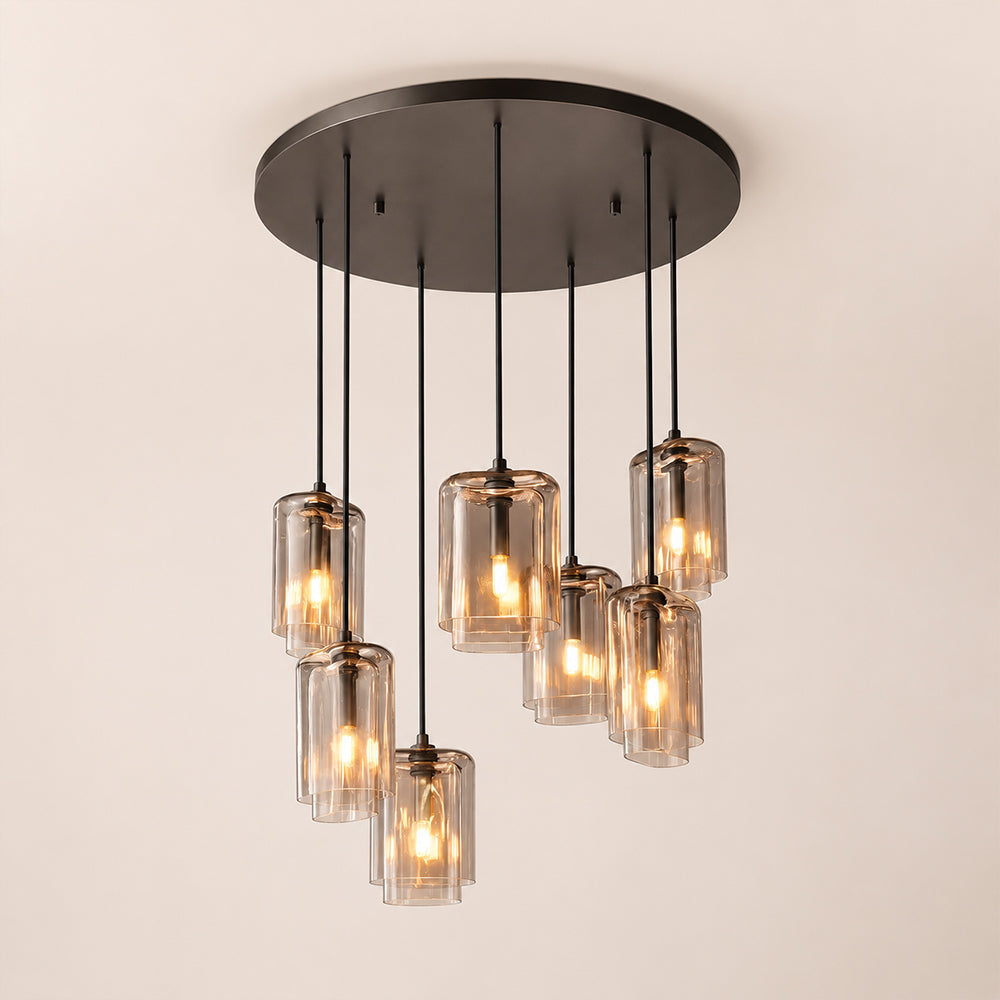 Kaelin Stacked Amber Cylinder Glass Multi Drop Cluster Chandelier