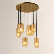 Kaelin Stacked Amber Cylinder Glass Multi Drop Cluster Chandelier