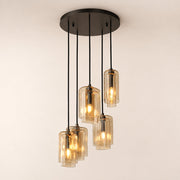 Kaelin Stacked Amber Cylinder Glass Multi Drop Cluster Chandelier