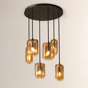 Kaelin Stacked Amber Cylinder Glass Multi Drop Cluster Chandelier