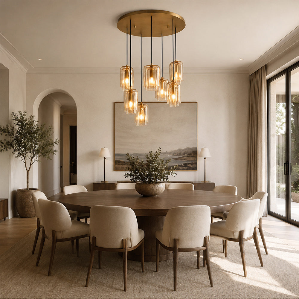 Kaelin Stacked Amber Cylinder Glass Multi Drop Cluster Chandelier