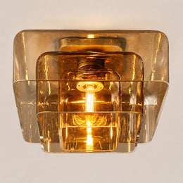 Kaelin Stacked Square Amber Glass Flush Mount Ceiling Light