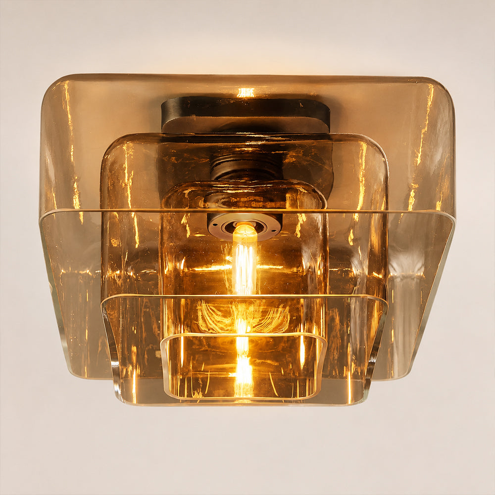 Kaelin Stacked Square Amber Glass Flush Mount Ceiling Light