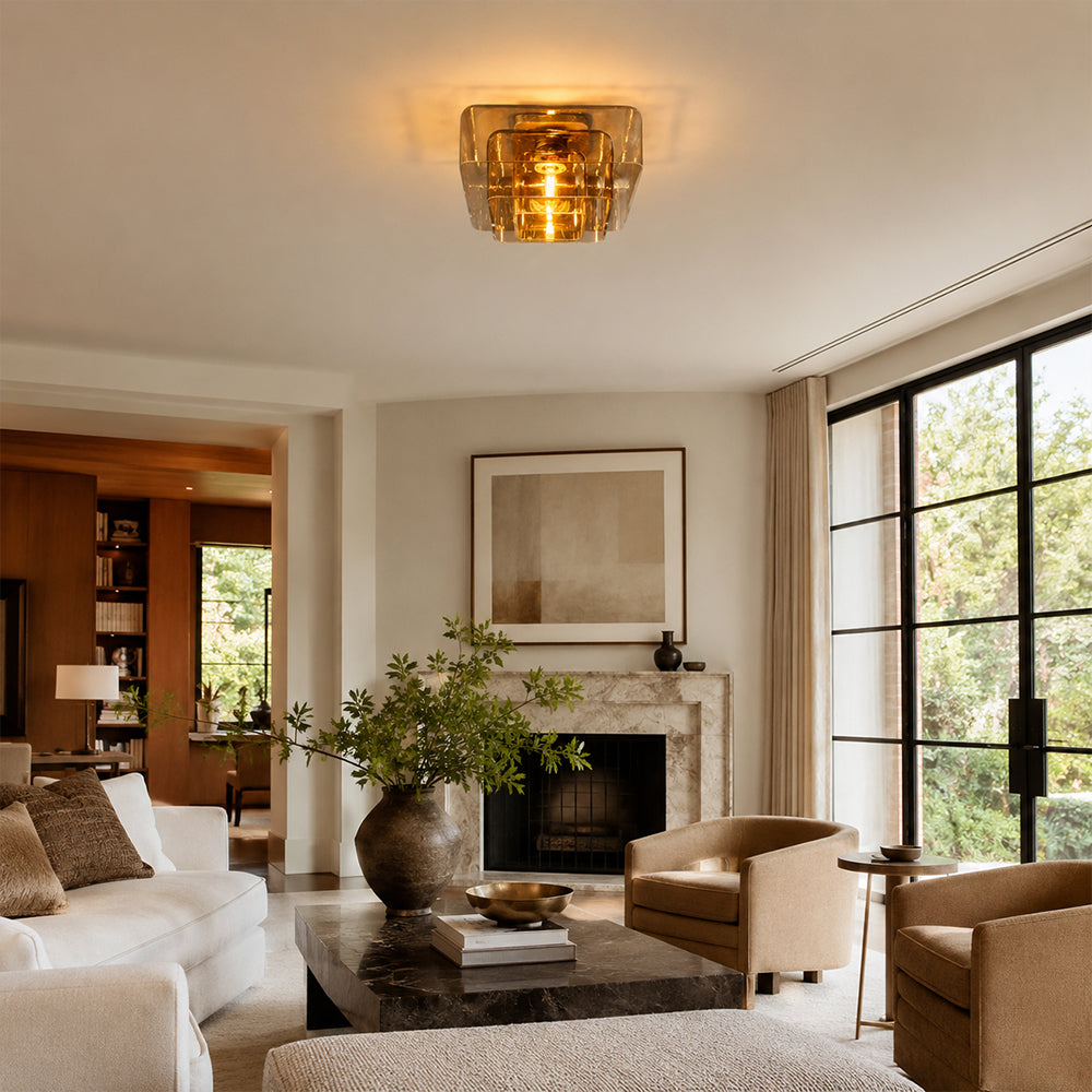 Kaelin Stacked Square Amber Glass Flush Mount Ceiling Light