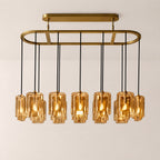 Kaelin Stacked Amber Cylinder Glass Oval Linear Chandelier