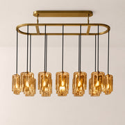 Kaelin Stacked Amber Cylinder Glass Oval Linear Chandelier