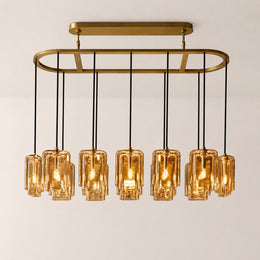 Kaelin Stacked Amber Cylinder Glass Oval Linear Chandelier