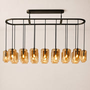Kaelin Stacked Amber Cylinder Glass Oval Linear Chandelier