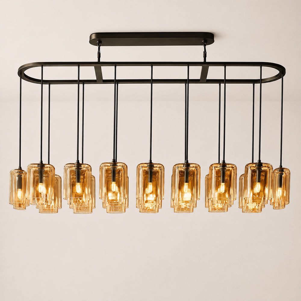 Kaelin Stacked Amber Cylinder Glass Oval Linear Chandelier
