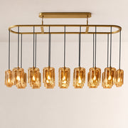 Kaelin Stacked Amber Cylinder Glass Oval Linear Chandelier