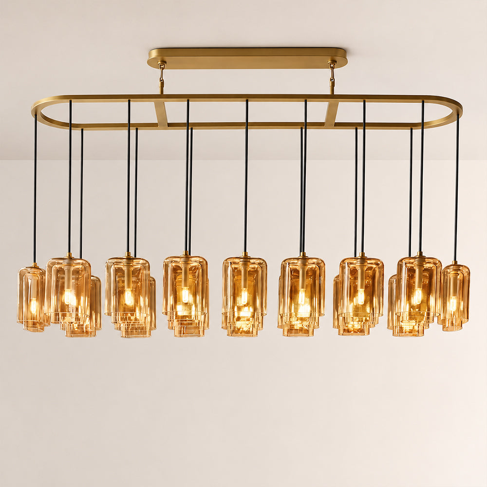 Kaelin Stacked Amber Cylinder Glass Oval Linear Chandelier