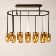 Kaelin Stacked Amber Cylinder Glass Oval Linear Chandelier