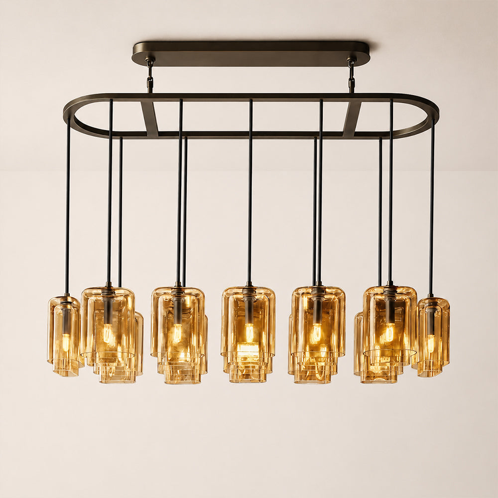 Kaelin Stacked Amber Cylinder Glass Oval Linear Chandelier