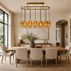 Kaelin Stacked Amber Cylinder Glass Oval Linear Chandelier
