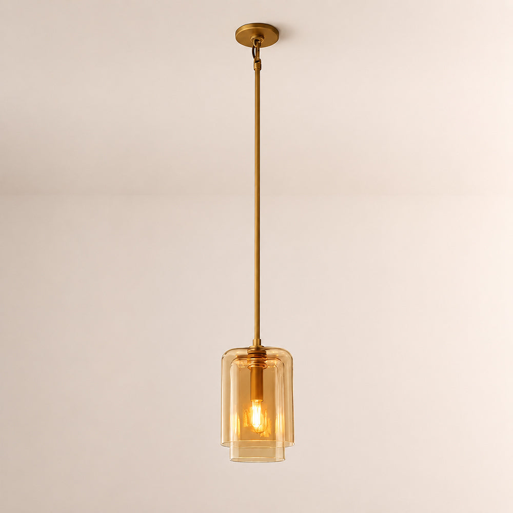 Kaelin Stacked Amber Cylinder Glass Single Pendant Light