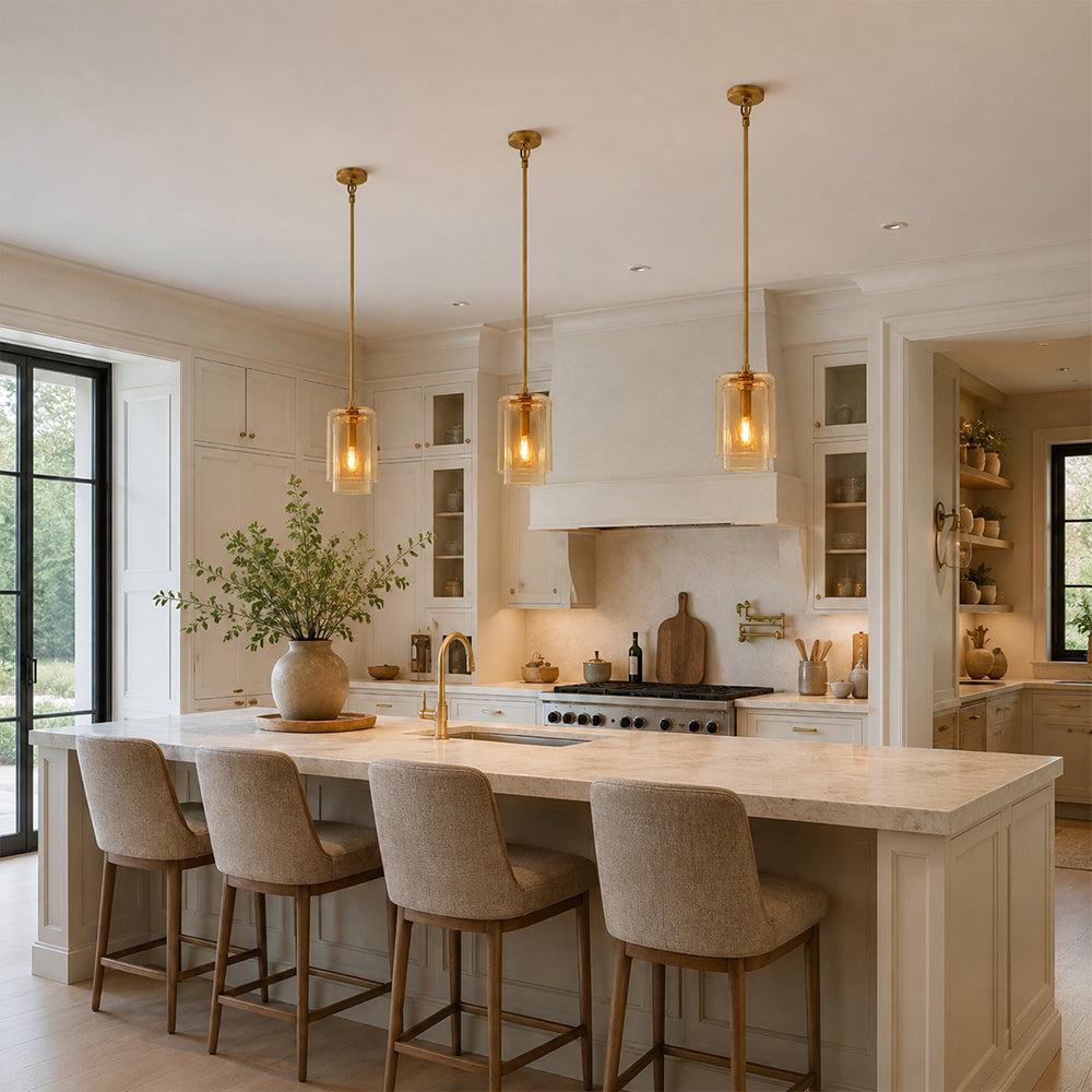 Kaelin Stacked Amber Cylinder Glass Single Pendant Light
