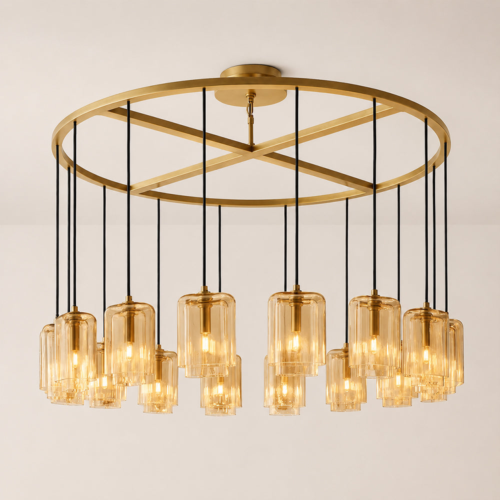 Kaelin Stacked Amber Cylinder Glass Round Ring Chandelier