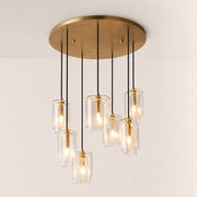 Kaelin Stacked Clear Cylinder Glass Multi Drop Cluster Chandelier