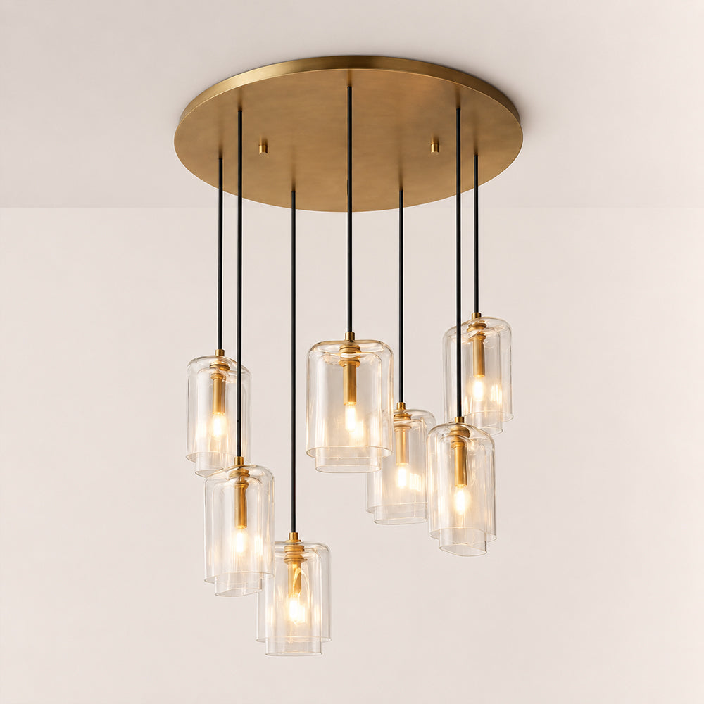 Kaelin Stacked Clear Cylinder Glass Multi Drop Cluster Chandelier