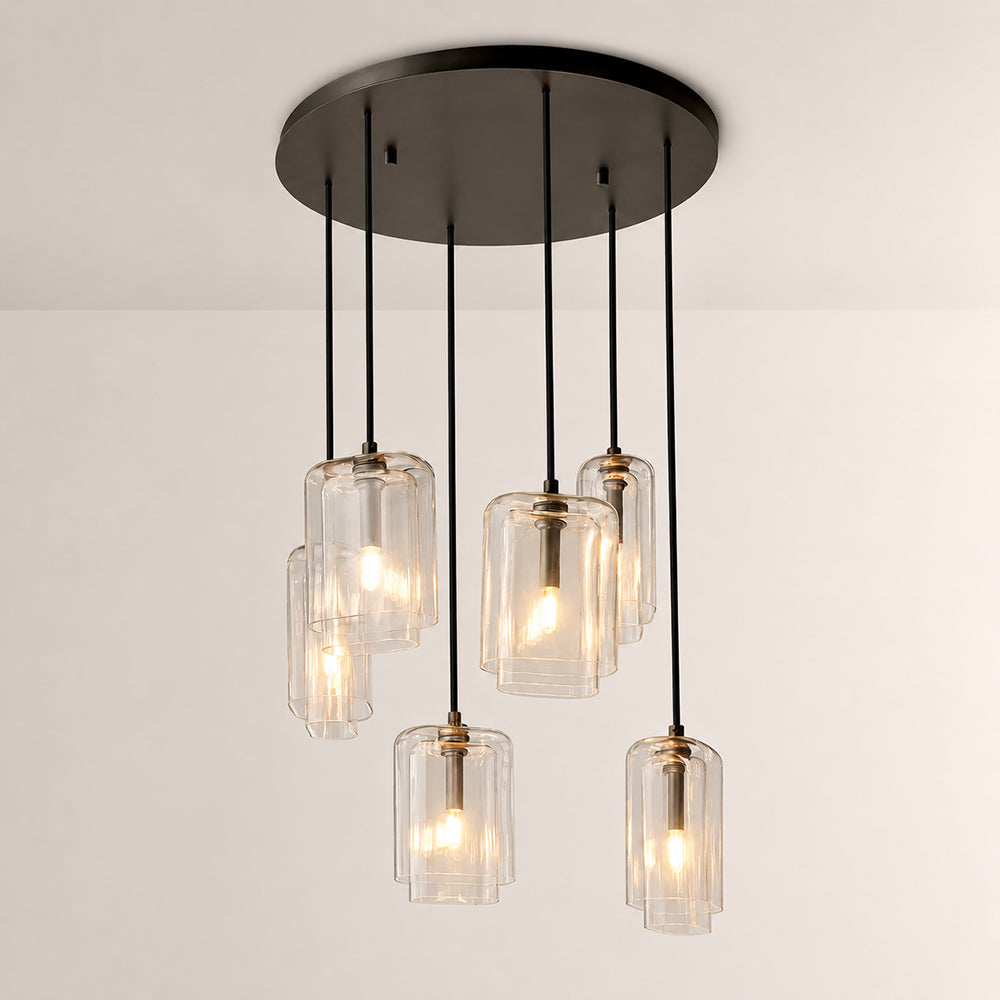 Kaelin Stacked Clear Cylinder Glass Multi Drop Cluster Chandelier