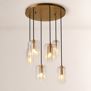 Kaelin Stacked Clear Cylinder Glass Multi Drop Cluster Chandelier